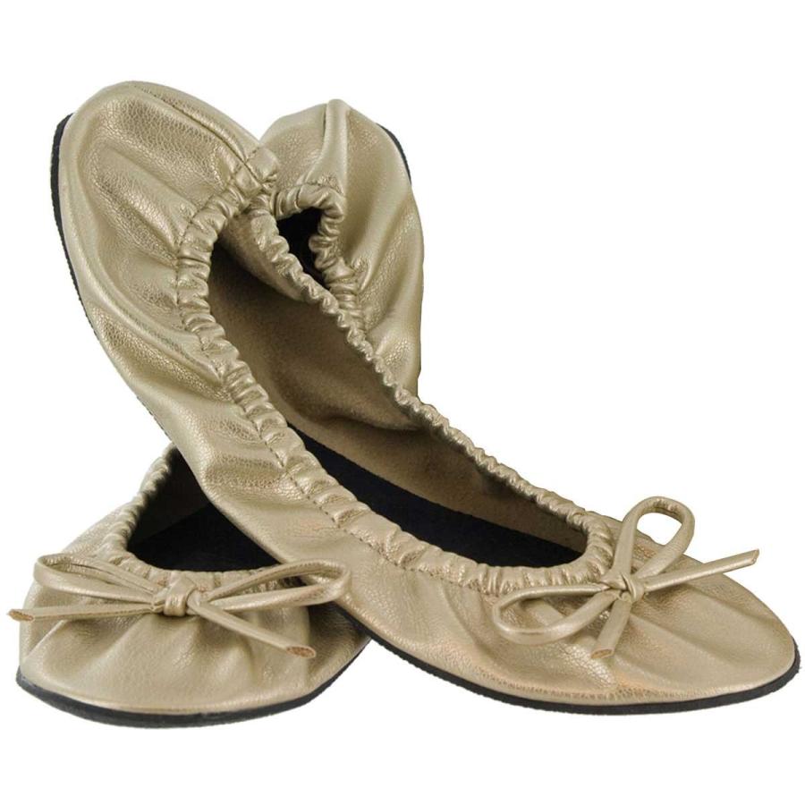 携帯シューズ FITKICKS サイドキックス Mサイズ バレエシューズ ルームシューズ レディース 収納ポーチ付き おしゃれ フィットキックス SIDEKICKS M ゴールド | 