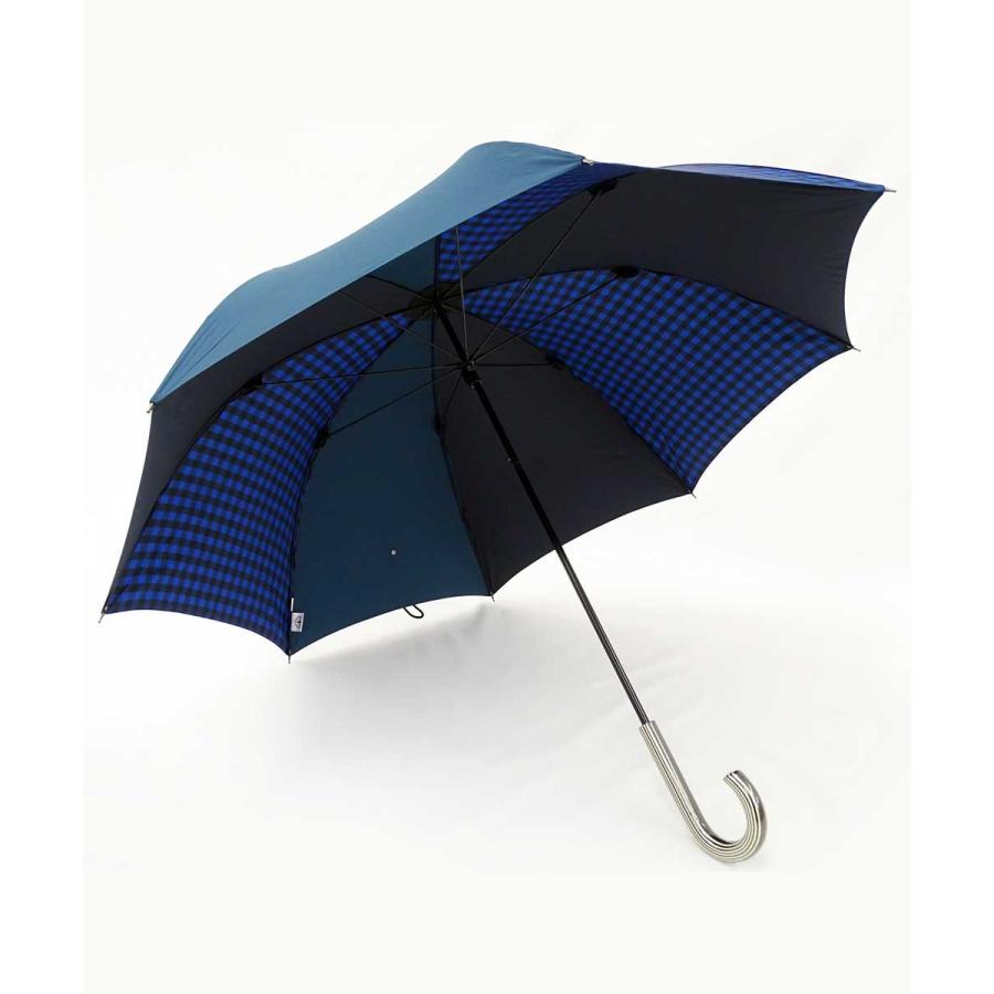 傘 +RING coco 65cm メンズ おしゃれ プラスリング 長傘 男性用 T522 ギンガムチェック ネイビー ブルー |  | 01