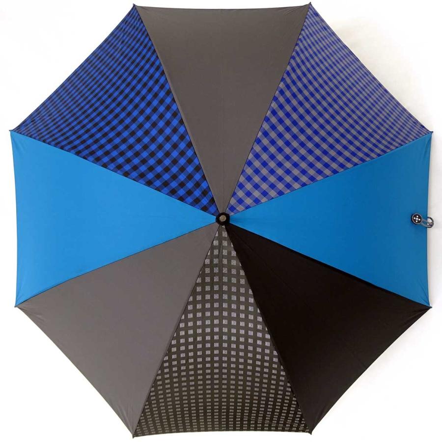 傘 +RING coco 65cm メンズ おしゃれ プラスリング 長傘 男性用 T527 ギンガムチェック ブルー グレー | 