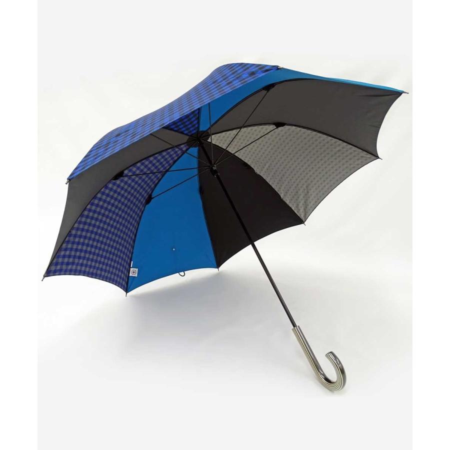 傘 +RING coco 65cm メンズ おしゃれ プラスリング 長傘 男性用 T527 ギンガムチェック ブルー グレー |  | 01