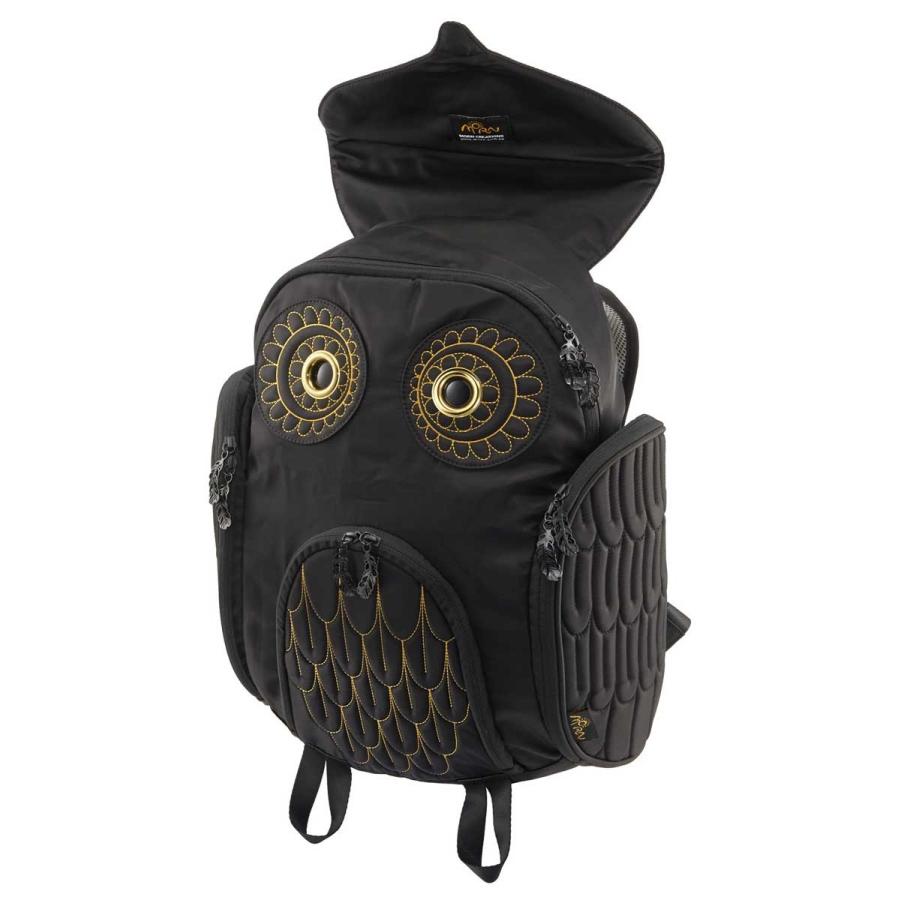 リュック MORN CREATIONS ミミズククラシックバックパックLサイズ 人気の動物リュック モーンクリエイションズ フクロウ ブラック ゴールドエンブロ |  | 02