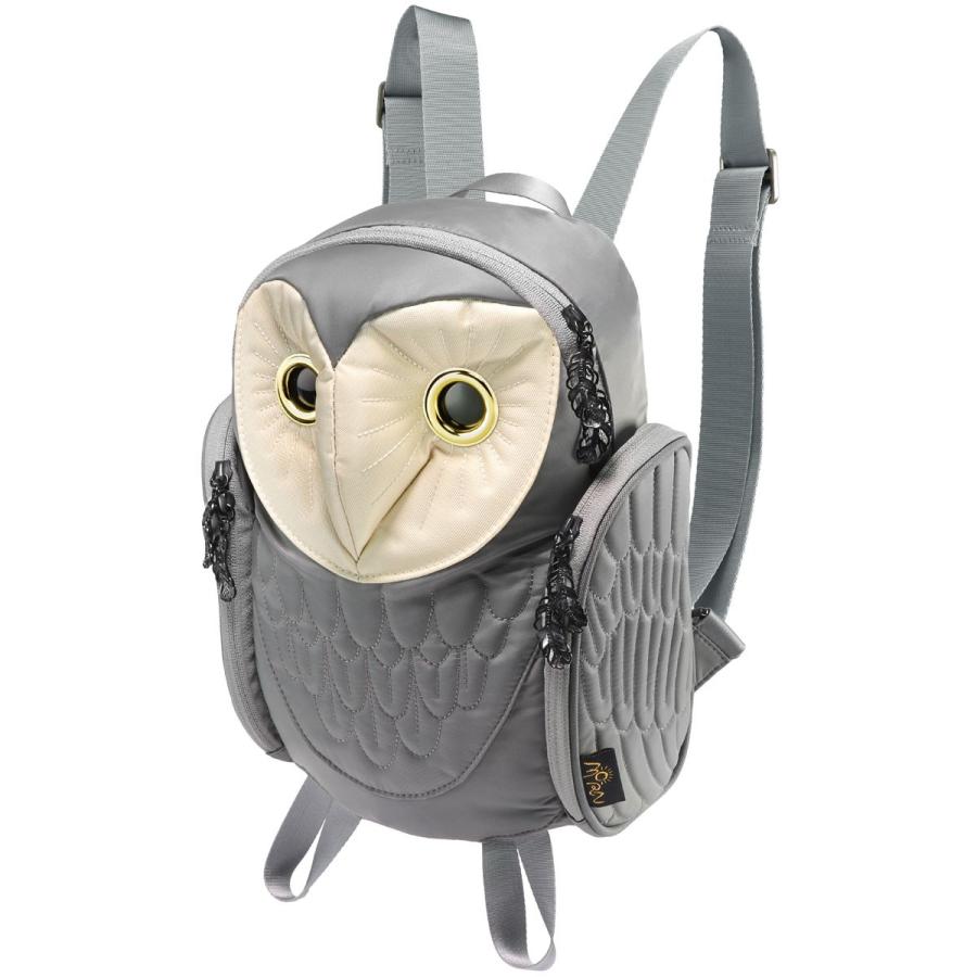 リュック MORN CREATIONS メンフクロウ バックパック レディース 動物バッグ 取り出しやすい背面ポケット付き！ モーンクリエイションズ フクロウ グレー | 
