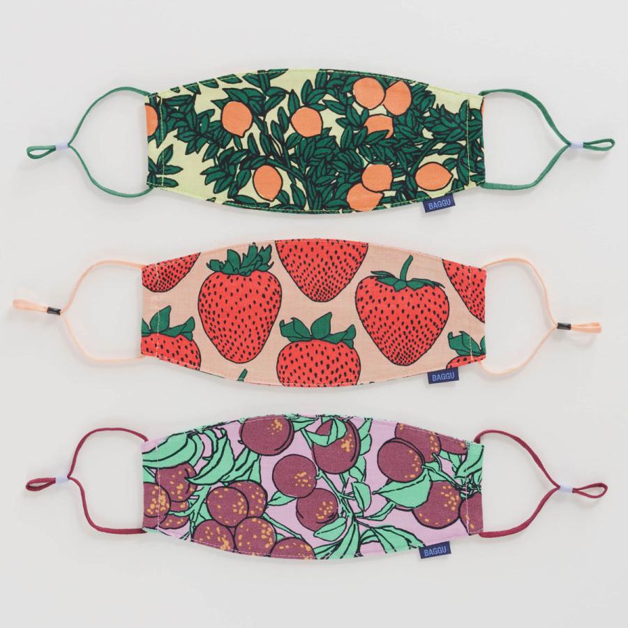布マスク バグゥ 正規品 布製マスク 大人用 3枚セット 布製マスク BAGGU FABRIC MASK SET of 3 フルーツ | 