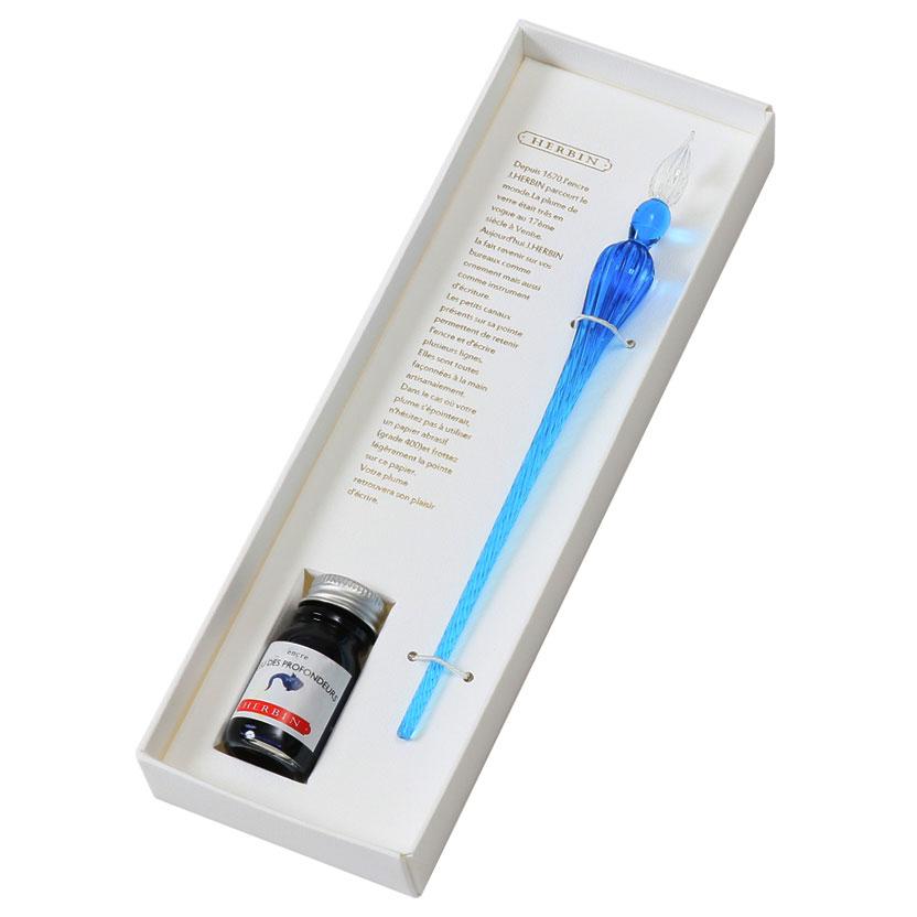 ガラスペン エルバン ガラスペンつむぎ＆ミニインクセット 高級ペン 老舗ブランド HERBIN 10mlミニボトルインク入り ブルー/ディープブルー（インク） | エルバン