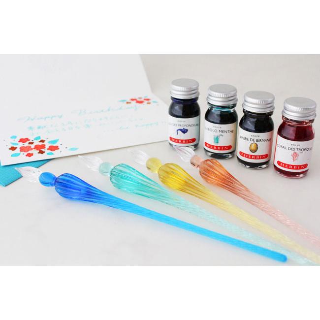 ガラスペン エルバン ガラスペンつむぎ＆ミニインクセット 高級ペン 老舗ブランド HERBIN 10mlミニボトルインク入り ターコイズ/ミントグリーン（インク） | エルバン | 01