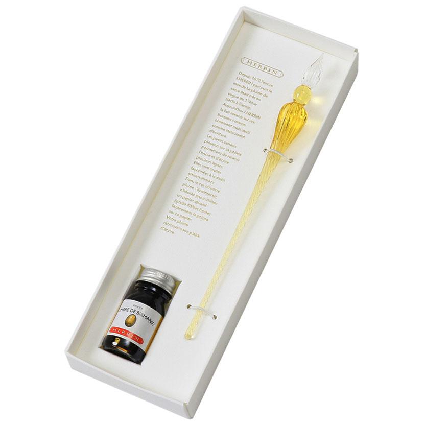 ガラスペン エルバン ガラスペンつむぎ＆ミニインクセット 高級ペン 老舗ブランド HERBIN 10mlミニボトルインク入り サープル/ビルマの琥珀（インク） | エルバン