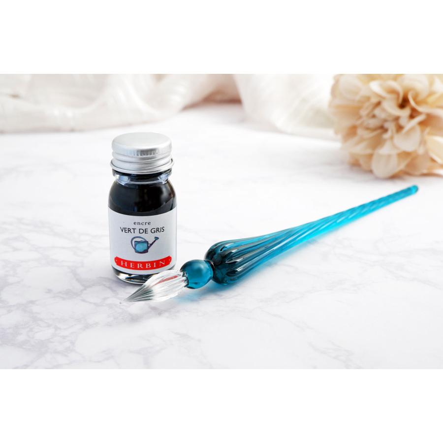 ガラスペン エルバン ガラスペンつむぎ＆ミニインクセット 高級ペン 老舗ブランド HERBIN 10mlミニボトルインク入り エメラルド/グレイッシュグリーン（インク） | エルバン | 01