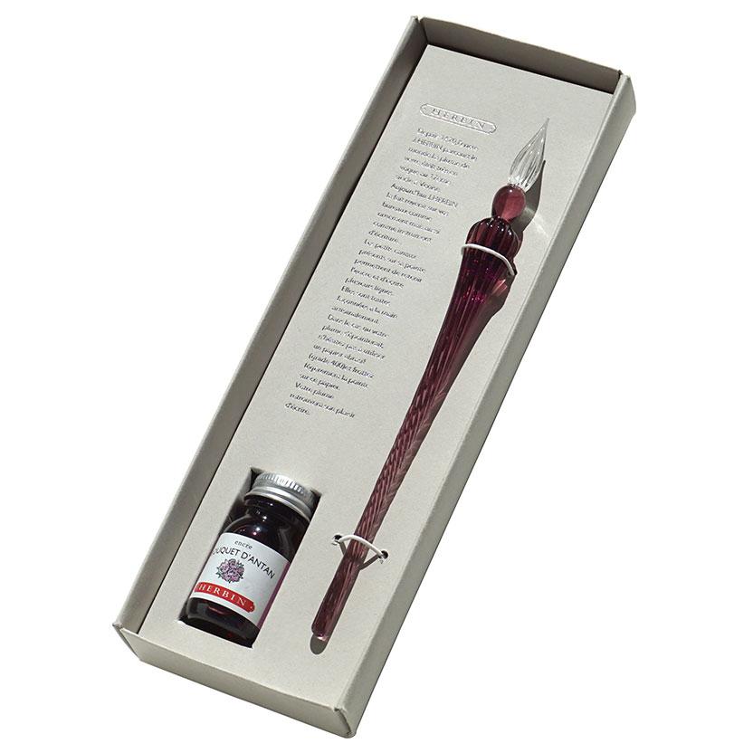 ガラスペン エルバン ガラスペンつむぎ＆ミニインクセット 高級ペン 老舗ブランド HERBIN 10mlミニボトルインク入り パープル/アンティークブーケ（インク） | エルバン