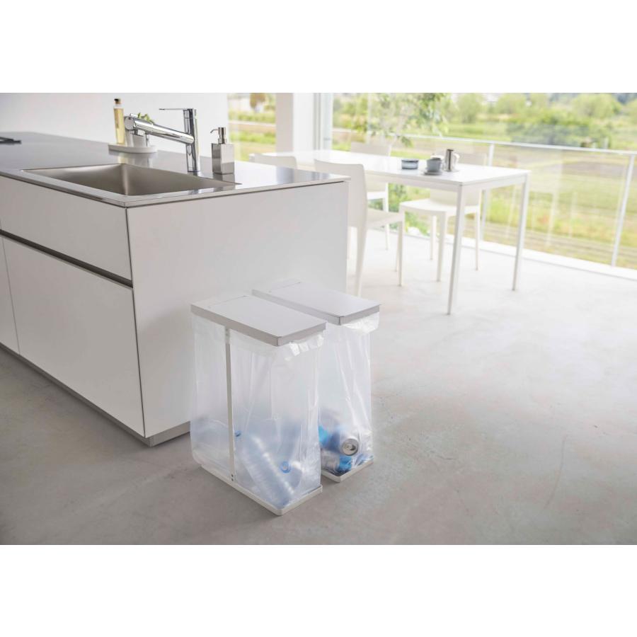 ゴミ箱 山崎実業 正規品 TOWER タワー スリム蓋付き分別ゴミ袋ホルダー 45L 2個組 ダストボックス ごみ箱 ホワイト | tower | 03