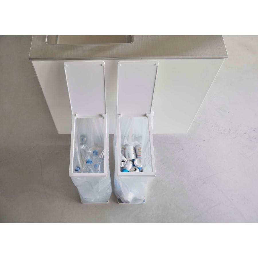 ゴミ箱 山崎実業 正規品 TOWER タワー スリム蓋付き分別ゴミ袋ホルダー 45L 2個組 ダストボックス ごみ箱 ホワイト | tower | 04