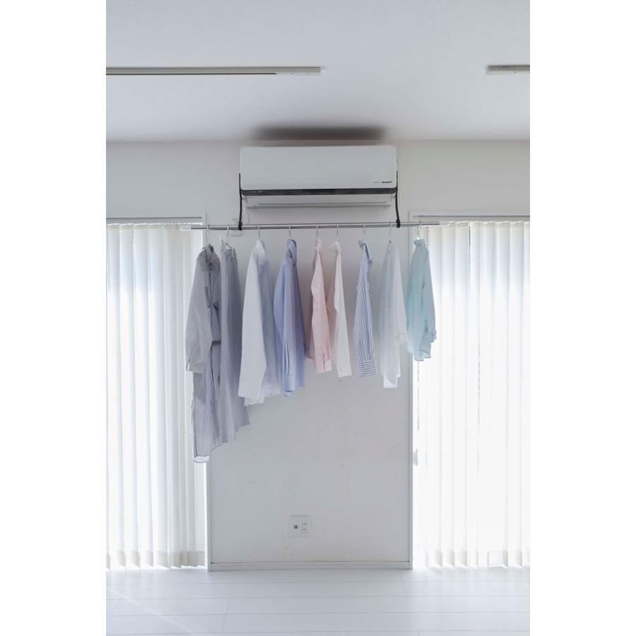 物干し竿ホルダー 山崎実業 正規品 TOWER タワー フィルムフックエアコン室内物干しポールホルダー 室内物干し 室内干し  ブラック | tower | 03