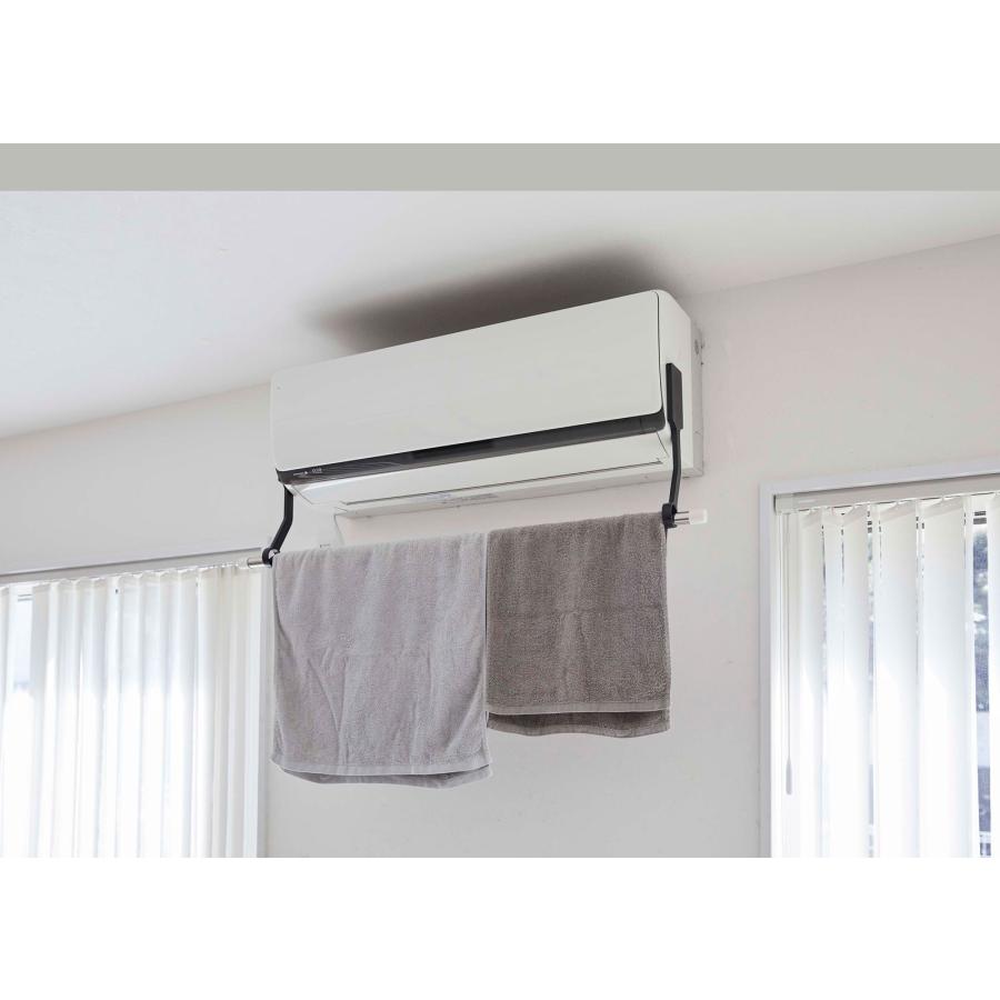 物干し竿ホルダー 山崎実業 正規品 TOWER タワー フィルムフックエアコン室内物干しポールホルダー 室内物干し 室内干し  ブラック | tower | 07