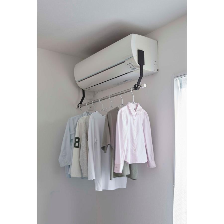 物干し竿ホルダー 山崎実業 正規品 TOWER タワー フィルムフックエアコン室内物干しポールホルダー 室内物干し 室内干し  ブラック | tower | 08