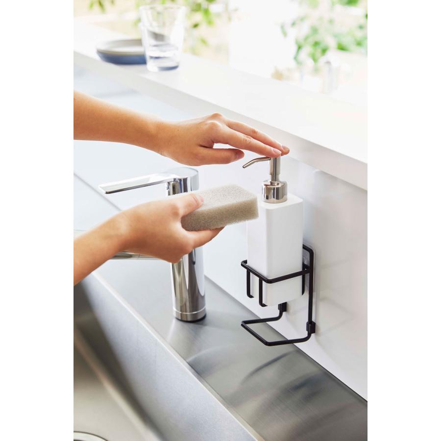 スポンジラック 山崎実業 正規品 TOWER タワー フィルムフックスポンジ＆ボトルホルダー キッチンスポンジ収納  ブラック | tower | 08