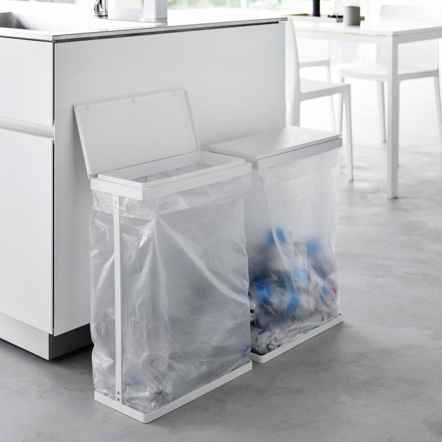 蓋付きゴミ箱 山崎実業 正規品 tower タワー スリム蓋付き分別ゴミ袋ホルダー 45L 横開き 2個組 キッチンゴミ箱 分別ゴミ箱  ホワイト | tower