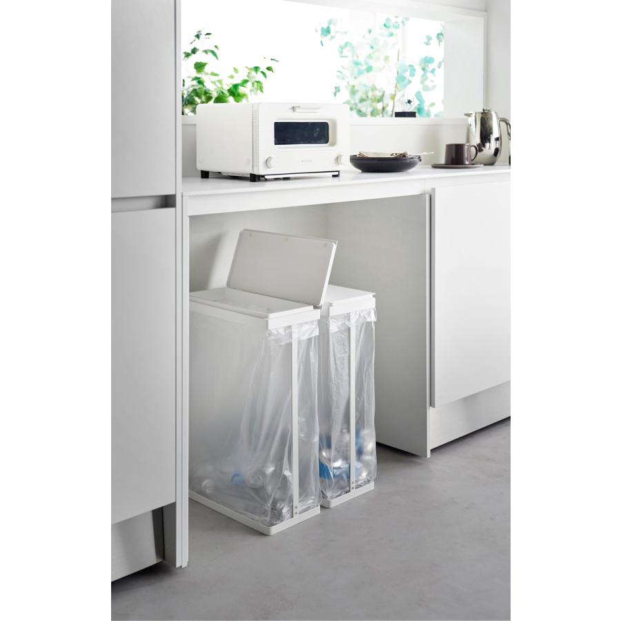 蓋付きゴミ箱 山崎実業 正規品 tower タワー スリム蓋付き分別ゴミ袋ホルダー 45L 横開き 2個組 キッチンゴミ箱 分別ゴミ箱  ホワイト | tower | 04