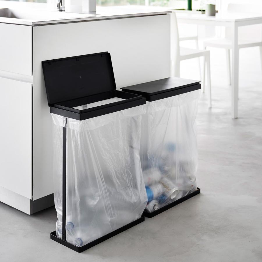 蓋付きゴミ箱 山崎実業 正規品 tower タワー スリム蓋付き分別ゴミ袋ホルダー 45L 横開き 2個組 キッチンゴミ箱 分別ゴミ箱  ブラック | tower
