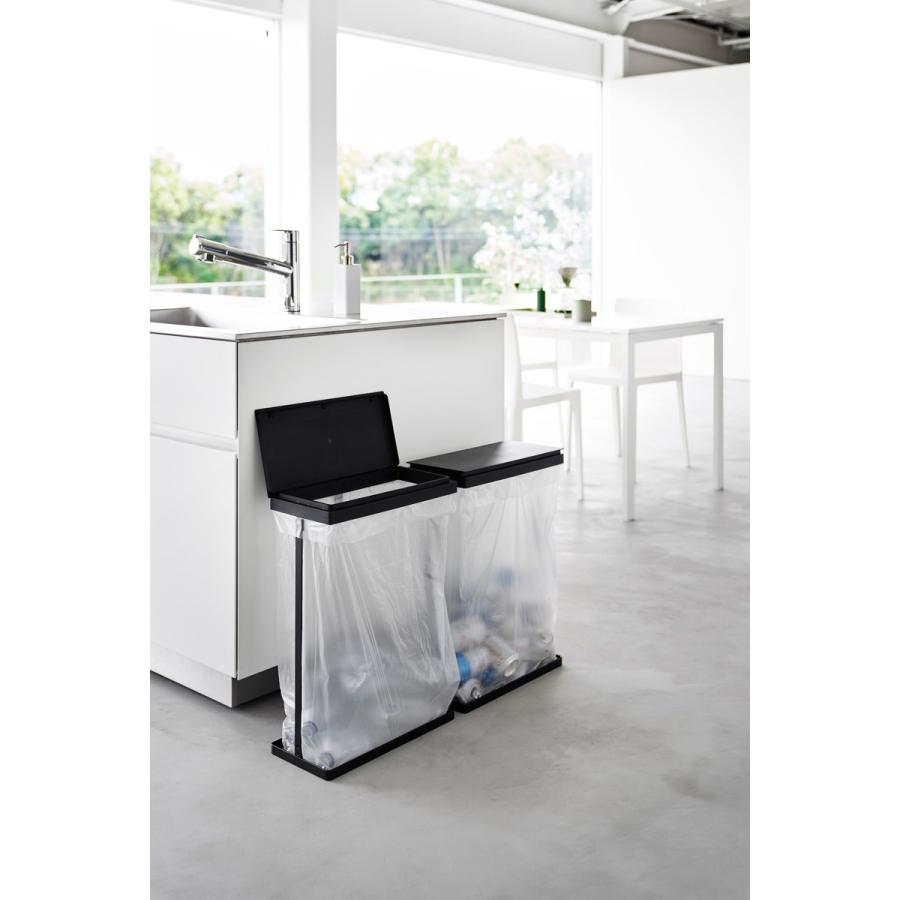 蓋付きゴミ箱 山崎実業 正規品 tower タワー スリム蓋付き分別ゴミ袋ホルダー 45L 横開き 2個組 キッチンゴミ箱 分別ゴミ箱  ブラック | tower | 03