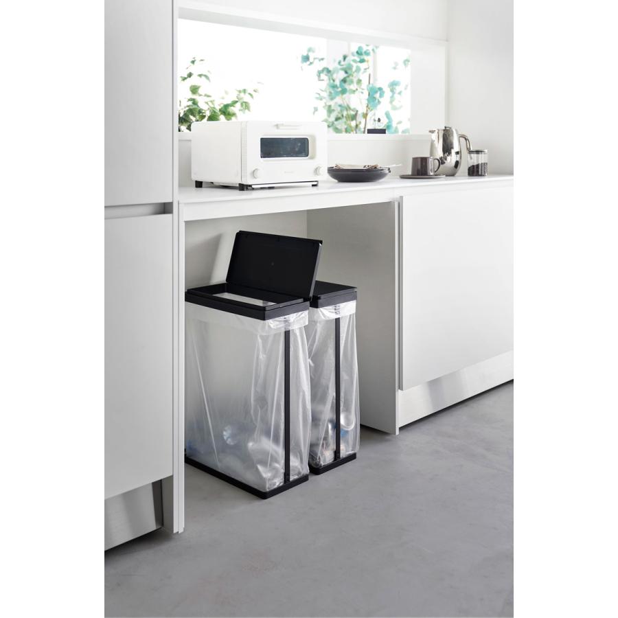 蓋付きゴミ箱 山崎実業 正規品 tower タワー スリム蓋付き分別ゴミ袋ホルダー 45L 横開き 2個組 キッチンゴミ箱 分別ゴミ箱  ブラック | tower | 04