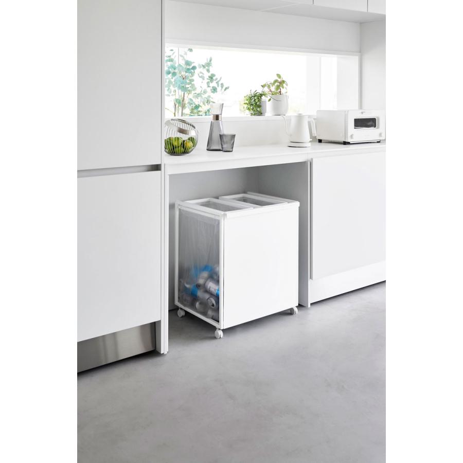 分別ゴミ箱 山崎実業 正規品 tower タワー 目隠し分別ダストワゴン 45L 2分別 分別ごみ箱 キッチンゴミ箱  ホワイト | tower | 02