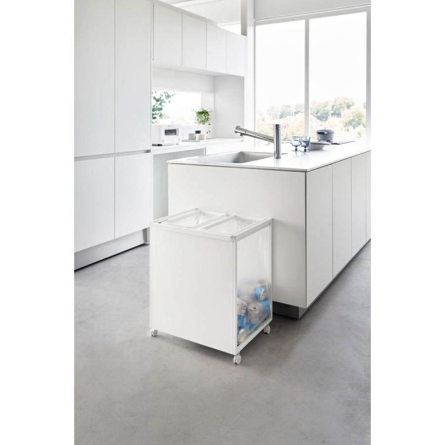 分別ゴミ箱 山崎実業 正規品 tower タワー 目隠し分別ダストワゴン 45L 2分別 分別ごみ箱 キッチンゴミ箱  ホワイト | tower | 03