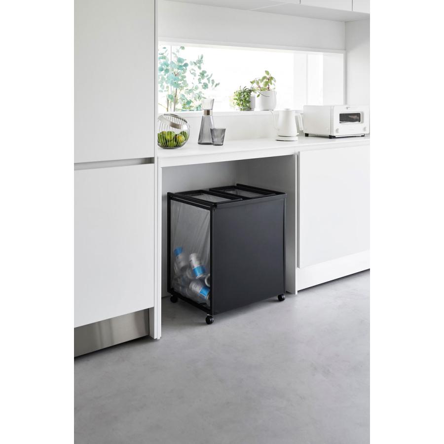 分別ゴミ箱 山崎実業 正規品 tower タワー 目隠し分別ダストワゴン 45L 2分別 分別ごみ箱 キッチンゴミ箱  ブラック | tower | 02