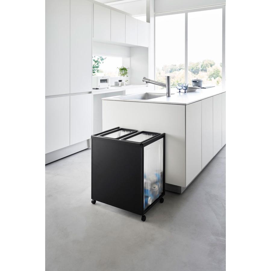 分別ゴミ箱 山崎実業 正規品 tower タワー 目隠し分別ダストワゴン 45L 2分別 分別ごみ箱 キッチンゴミ箱  ブラック | tower | 03