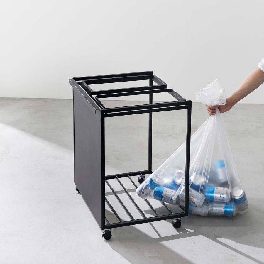 分別ゴミ箱 山崎実業 正規品 tower タワー 目隠し分別ダストワゴン 45L 2分別 分別ごみ箱 キッチンゴミ箱  ブラック | tower | 06