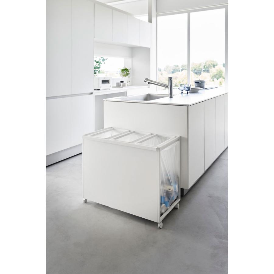 分別ゴミ箱 山崎実業 正規品 tower タワー 目隠し分別ダストワゴン 45L 3分別 分別ごみ箱 キッチンゴミ箱  ホワイト | tower | 03