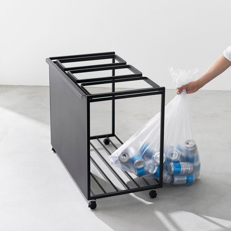 分別ゴミ箱 山崎実業 正規品 tower タワー 目隠し分別ダストワゴン 45L 3分別 分別ごみ箱 キッチンゴミ箱  ブラック | tower | 06