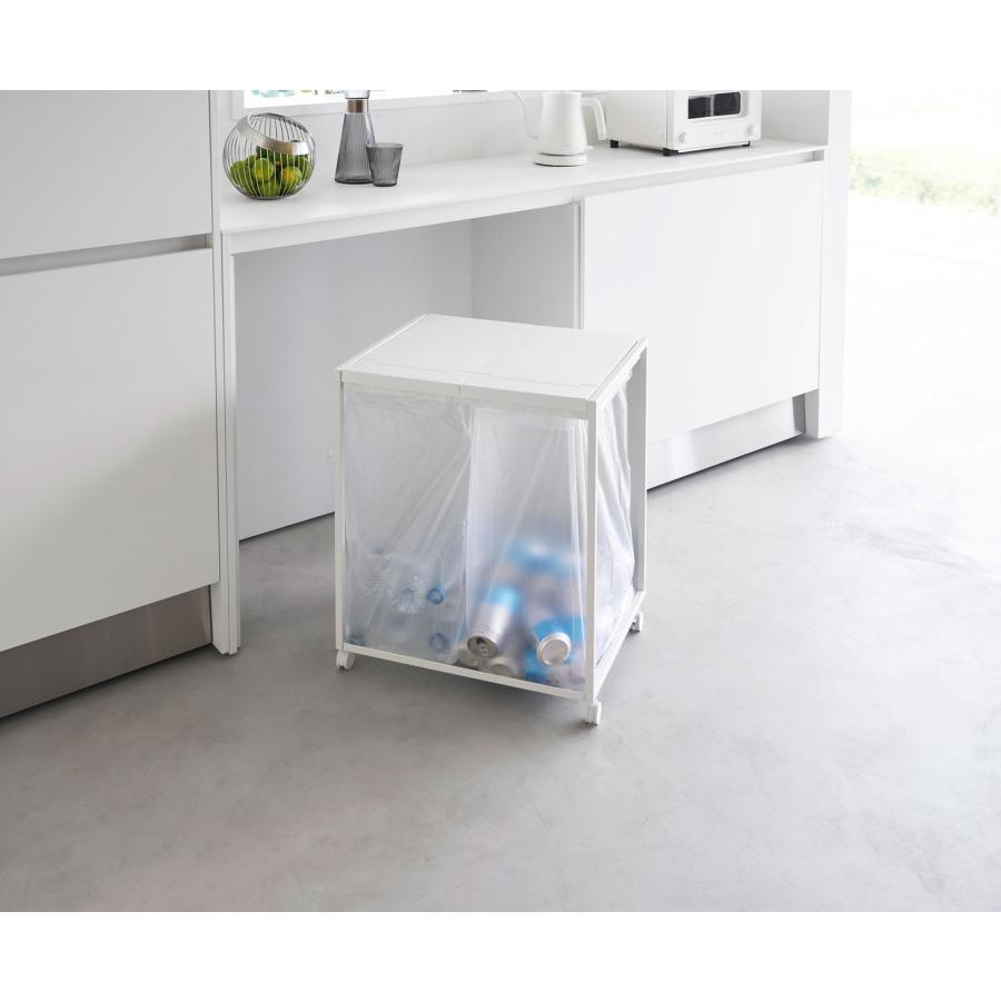 分別ゴミ箱 山崎実業 正規品 tower タワー 蓋付き目隠し分別ダストワゴン 45L 2分別 分別ごみ箱 キッチンゴミ箱  ホワイト | tower | 04