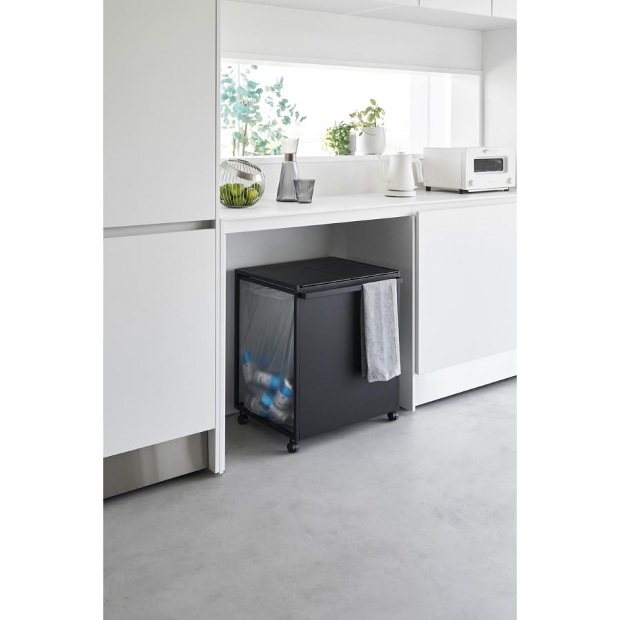 分別ゴミ箱 山崎実業 正規品 tower タワー 蓋付き目隠し分別ダストワゴン 45L 2分別 分別ごみ箱 キッチンゴミ箱  ブラック | tower | 02