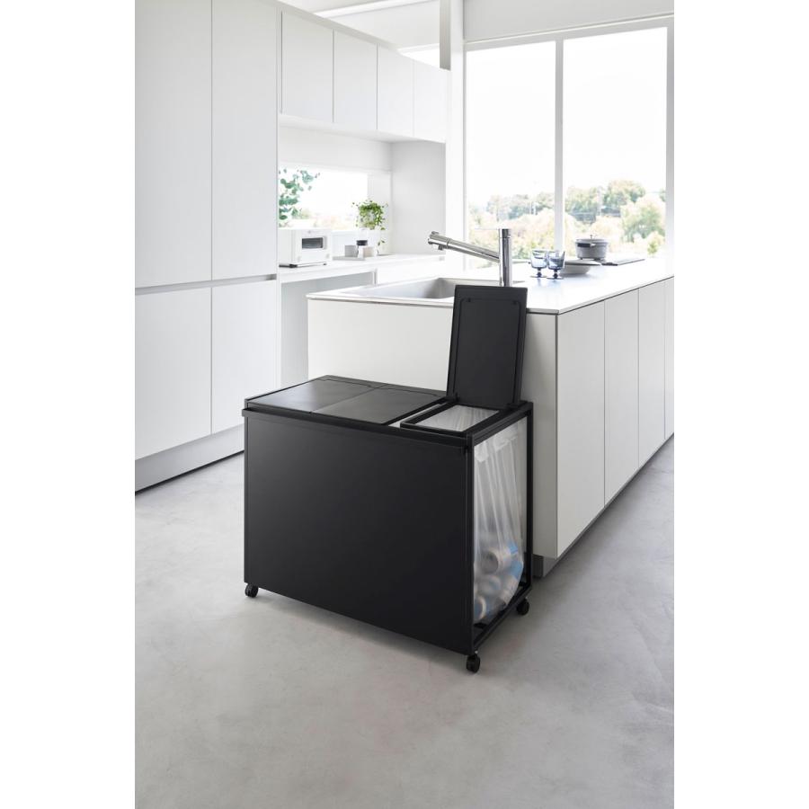 分別ゴミ箱 山崎実業 正規品 tower タワー 蓋付き目隠し分別ダストワゴン 45L 3分別 分別ごみ箱 キッチンゴミ箱  ブラック | tower | 03