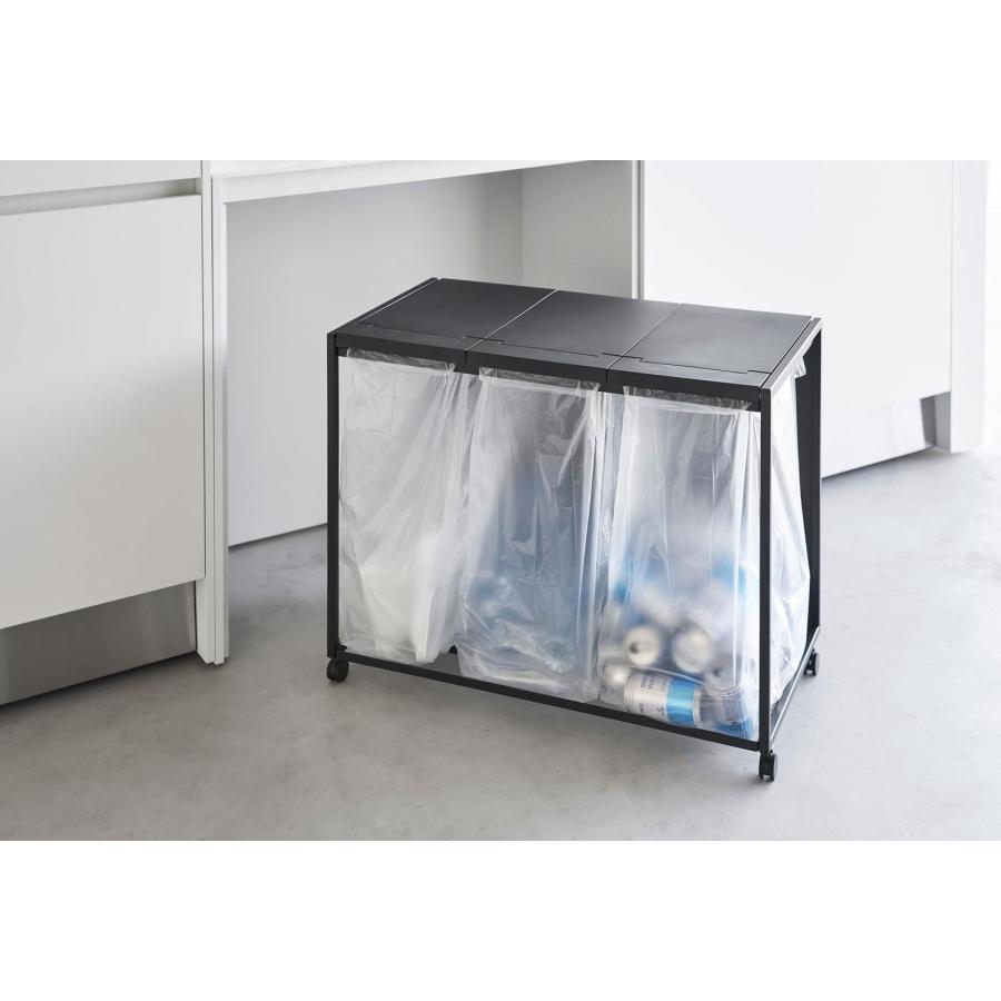 分別ゴミ箱 山崎実業 正規品 tower タワー 蓋付き目隠し分別ダストワゴン 45L 3分別 分別ごみ箱 キッチンゴミ箱  ブラック | tower | 04