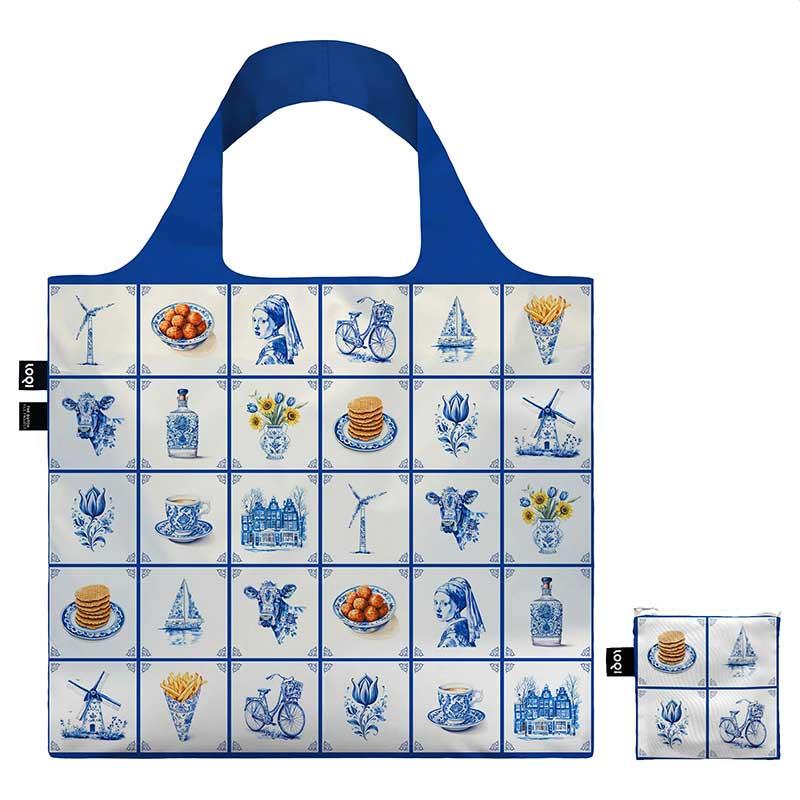 折りたたみトート エコバッグ ローキー LOQI 正規品 Recycled Bag 大きめ トートバッグ ARTIST Collection THE DUTCH TILE PROJECT / デルフトブルー ヘリテージ | LOQI | 01