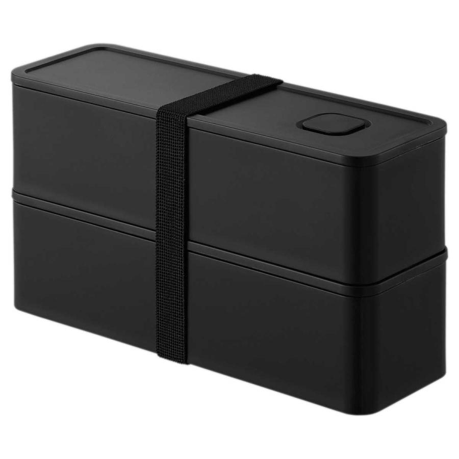 弁当箱 山崎実業 正規品 tower タワー バルブ付き密閉ランチボックス 2段 スリム ランチボックス  10273 ブラック | tower | 01