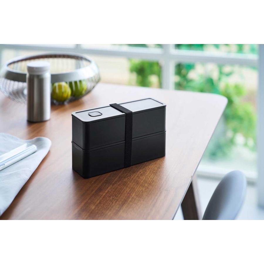 弁当箱 山崎実業 正規品 tower タワー バルブ付き密閉ランチボックス 2段 スリム ランチボックス  10273 ブラック | tower | 03