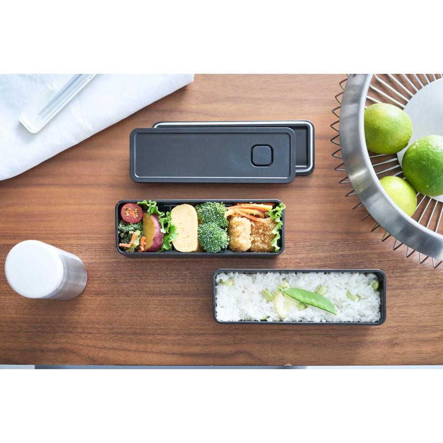弁当箱 山崎実業 正規品 tower タワー バルブ付き密閉ランチボックス 2段 スリム ランチボックス  10273 ブラック | tower | 04