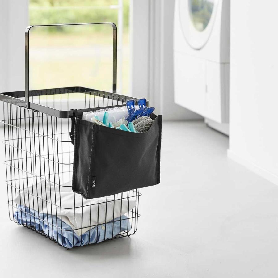 ピンチバスケット 山崎実業 正規品 tower タワー 洗濯カゴに取り付けるピンチ＆ネット収納ポケット ピンチかご  10437 ブラック | tower