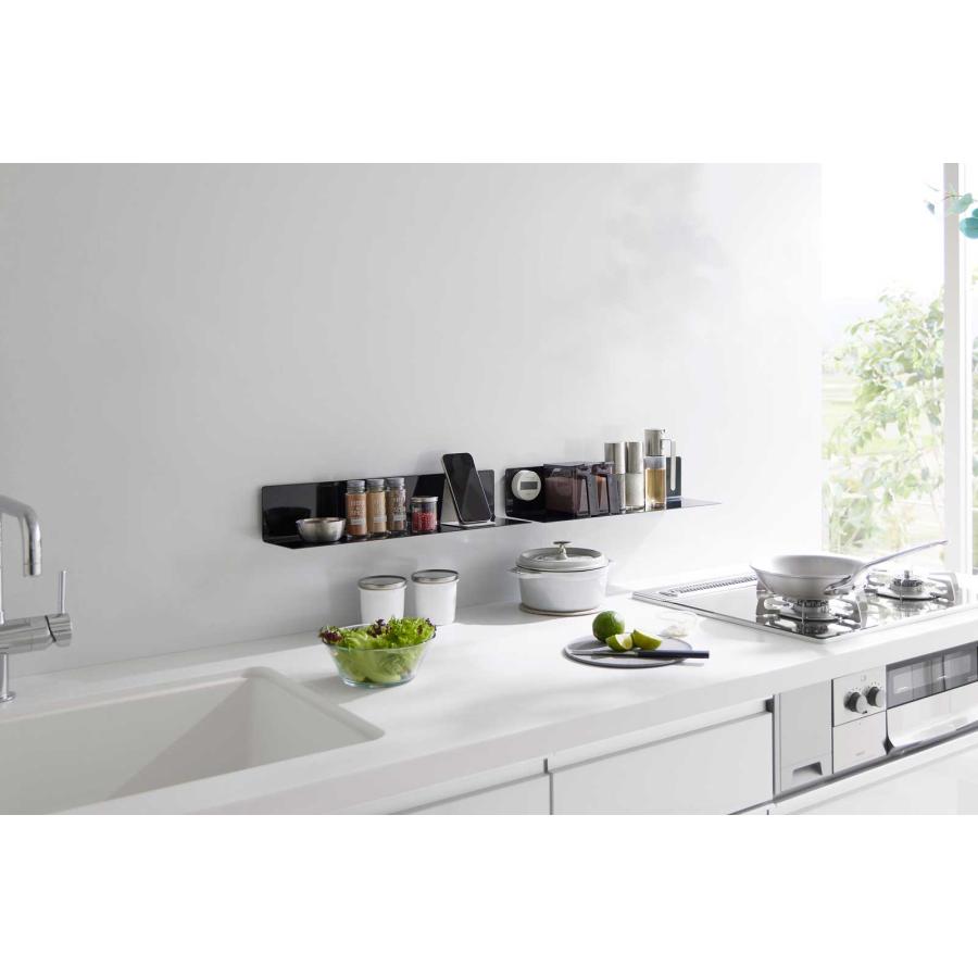 キッチン棚 山崎実業 正規品 tower タワー フィルムフックキッチン棚 ワイド ウォールラック 棚板  10411 ブラック | tower | 04