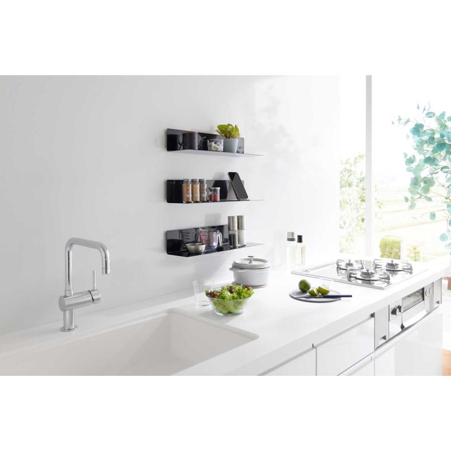 キッチン棚 山崎実業 正規品 tower タワー フィルムフックキッチン棚 ワイド ウォールラック 棚板  10411 ブラック | tower | 05