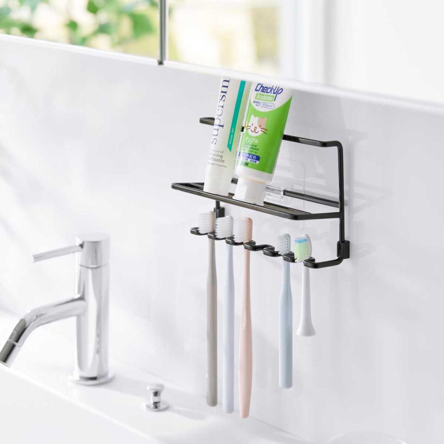 歯ブラシホルダー 山崎実業 正規品 tower タワー フィルムフック歯ブラシ&チューブホルダー 引っ掛け  10325 ブラック | tower