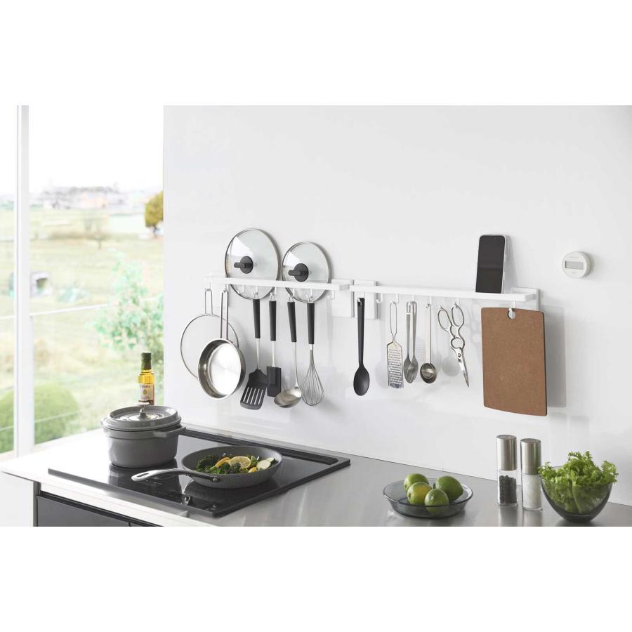 キッチンツール収納 山崎実業 正規品 tower タワー フィルムフック鍋蓋も収納できるキッチンツールバーフック付き W55 キッチンツールスタンド  10412 ホワイト | tower | 04