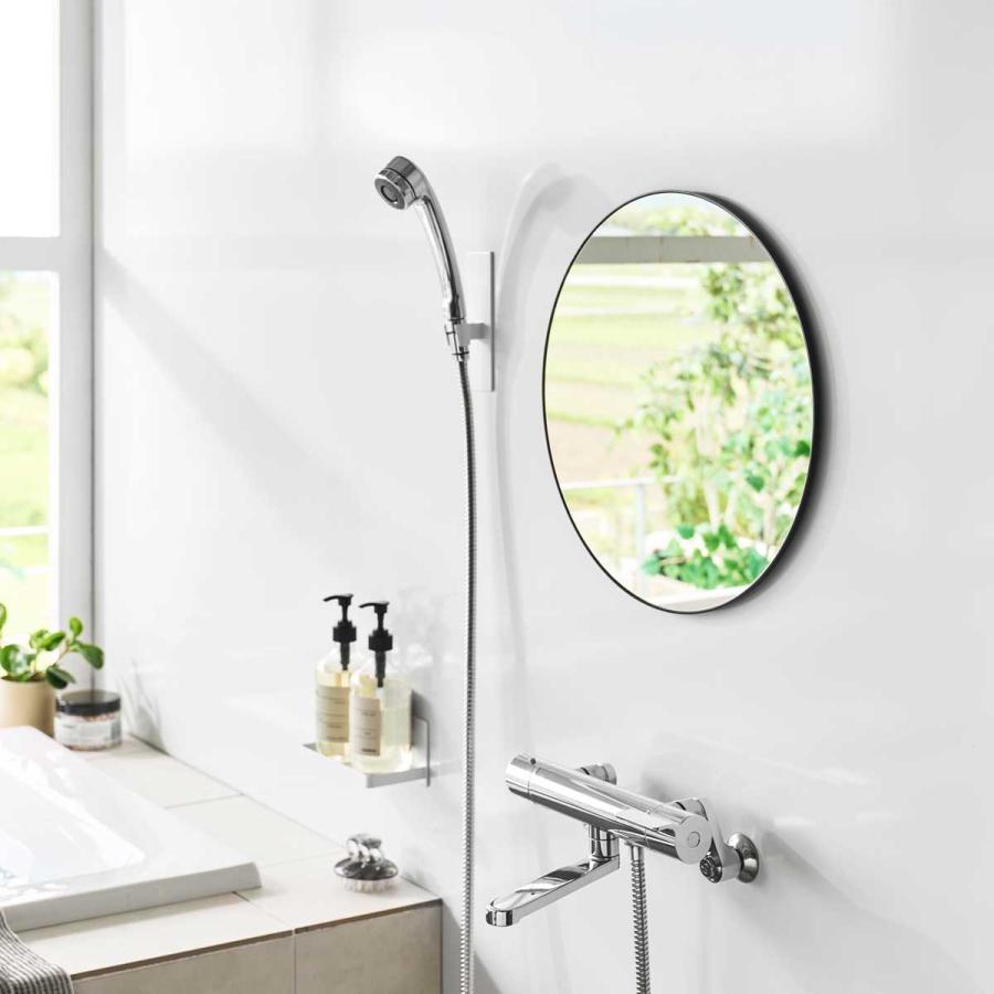 浴室くもり止めミラー 山崎実業 正規品 tower タワー マグネットバスルーム樹脂ミラー 丸型 42cm プラスチックミラー  10174 ブラック | tower