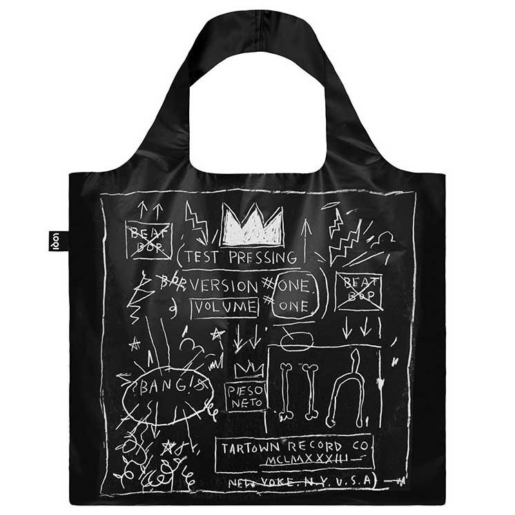 折りたたみトートバッグ LOQI ローキー Metallic Bag メタリックバッグ JEAN-MICHEL BASQUIAT ジャン=ミッシェル・バスキア/クラウン ブラック | LOQI