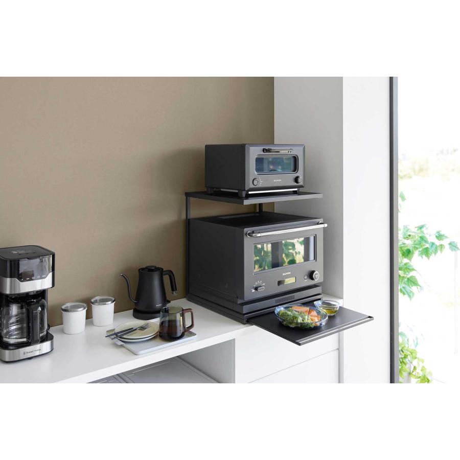 キッチン家電ラック 山崎実業 正規品 tower タワー スライドテーブル付きキッチン家電下ラック 2段 電子レンジ トースター  10653 ブラック | tower | 02