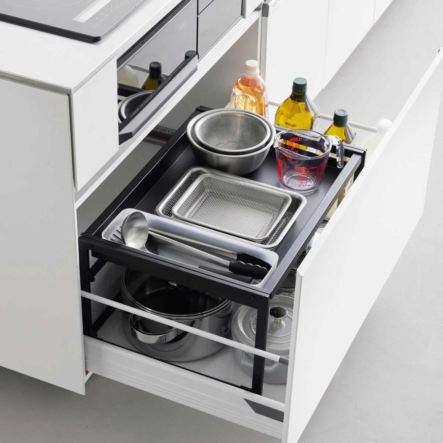シンク下収納 山崎実業 正規品 tower タワー シンク下引き出し幅伸縮スライドラック D40 シンク下ラック キッチン収納  10359 ブラック | tower