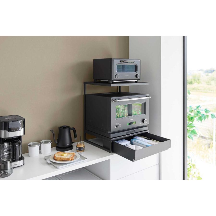 家電下ラック 山崎実業 正規品 tower タワー 引き出し付きキッチン家電下ラック 2段 キッチンラック 収納用品  10655 ブラック | tower | 02