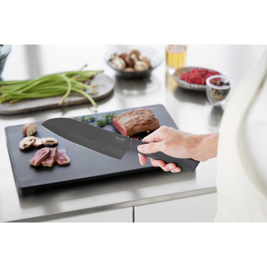 包丁 山崎実業 正規品 tower タワー セラミックナイフ 三徳 16.5cm キッチンナイフ  10122 ブラック | tower | 04