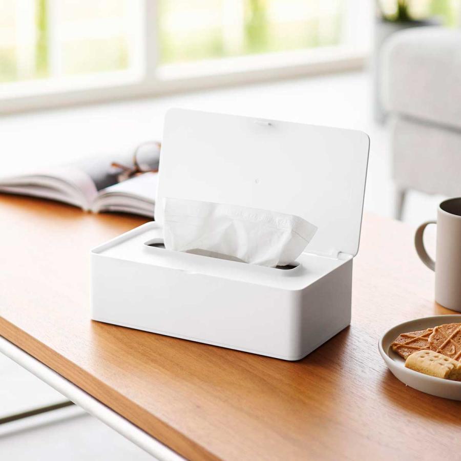 ティッシュケース 山崎実業 正規品 tower タワー コンパクト蓋付きティッシュケース ティッシュカバー 正規販売店 10537 ホワイト | tower
